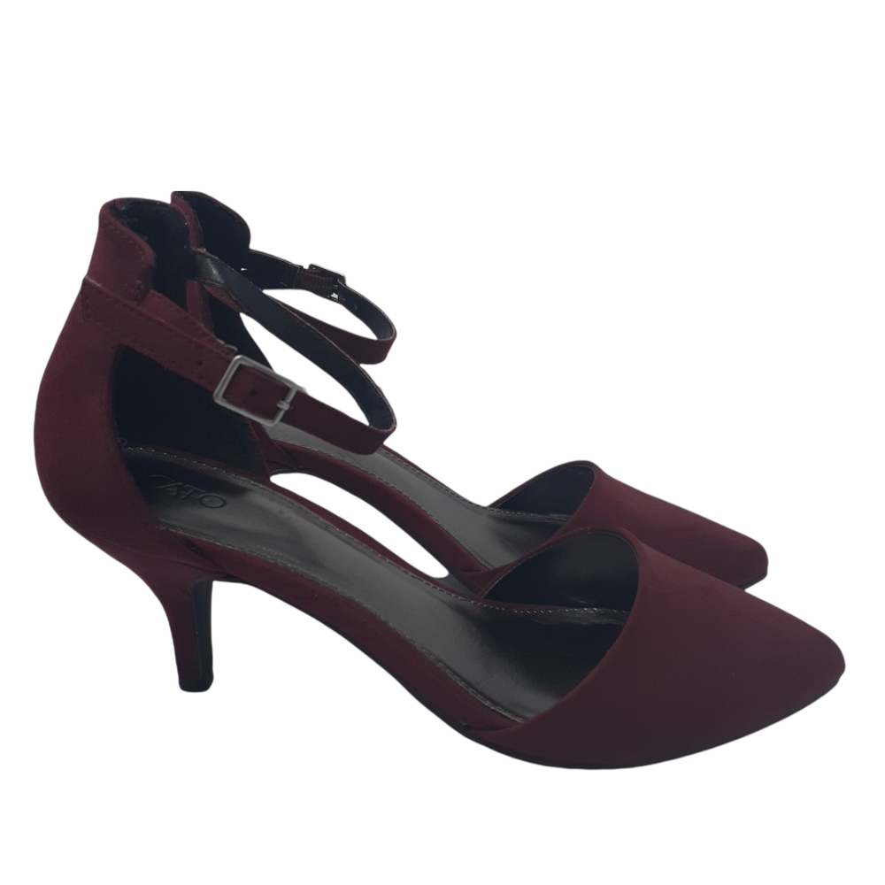 Cato Burgundy Ankle Pointed Toe Kitten Heels